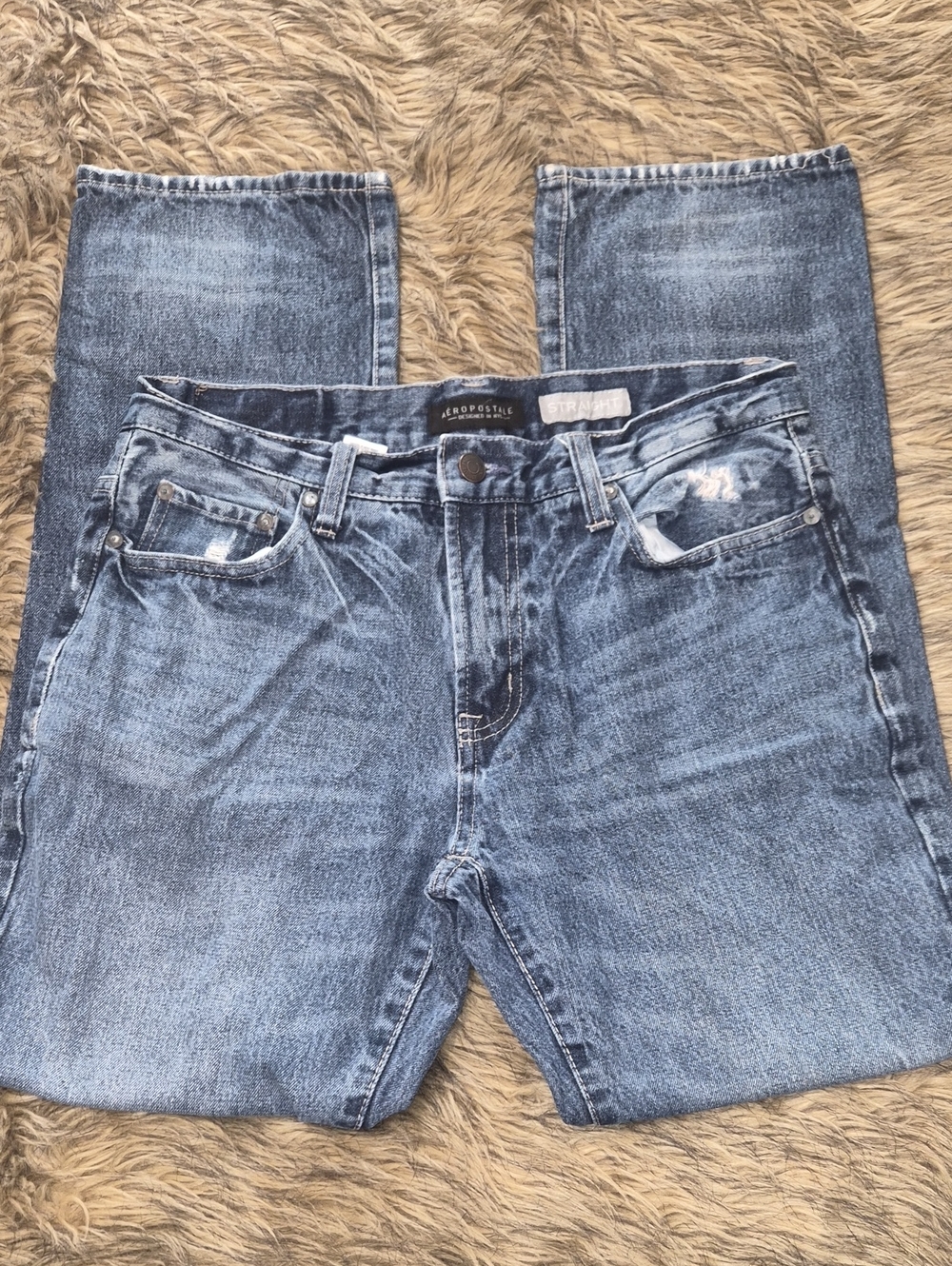 Aeropostale Faded Blue Distressed Straight Jeans